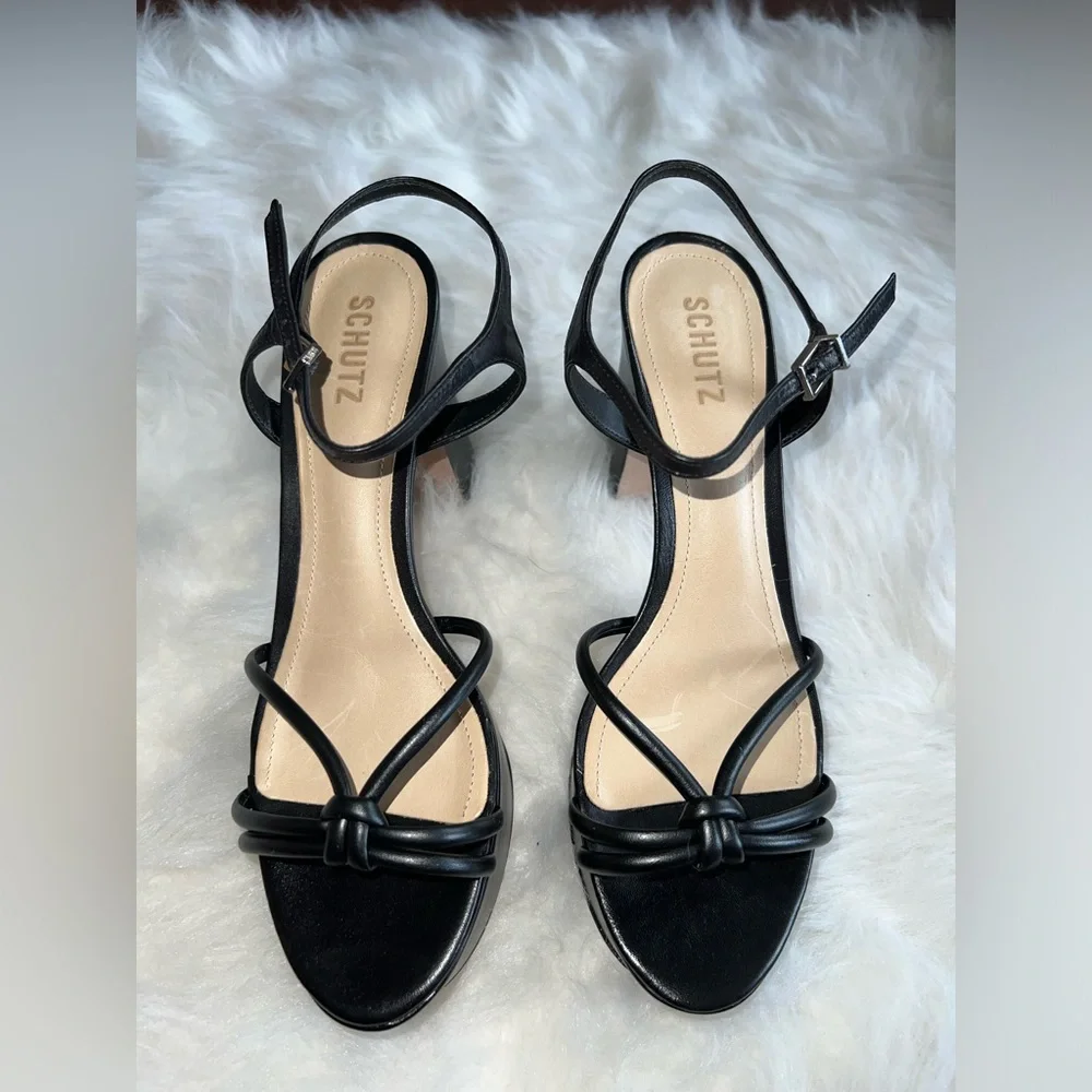 SCHUTZ Black Knotted Strap Platform Sandals